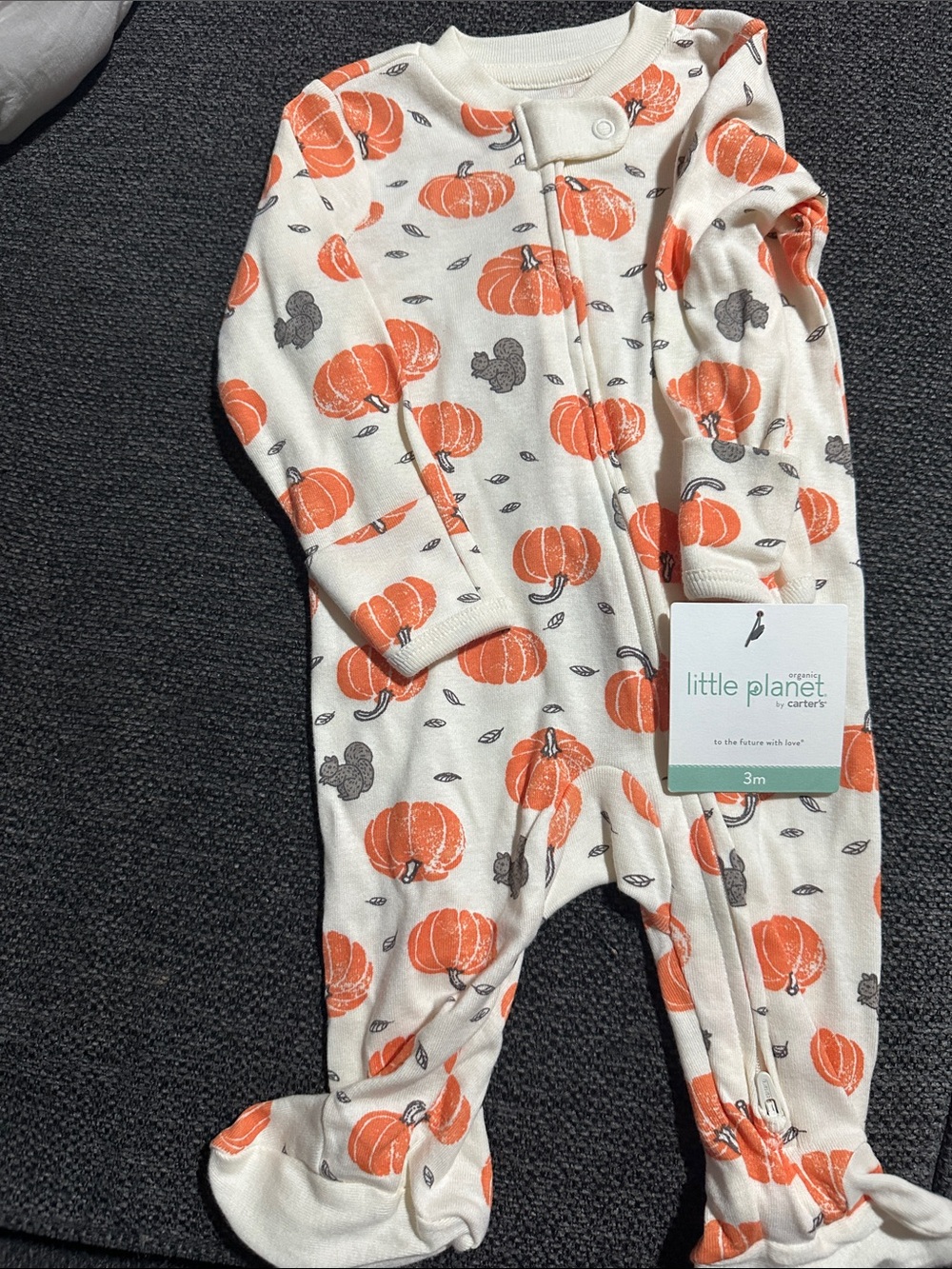 Carter's Cream and Orange Pumpkin Footed One-Piece